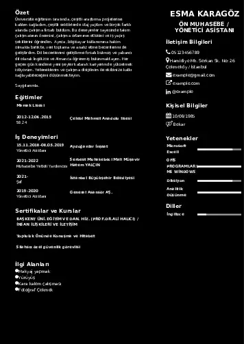 Yönetici Asistanı Cv Örnekleri cv indir